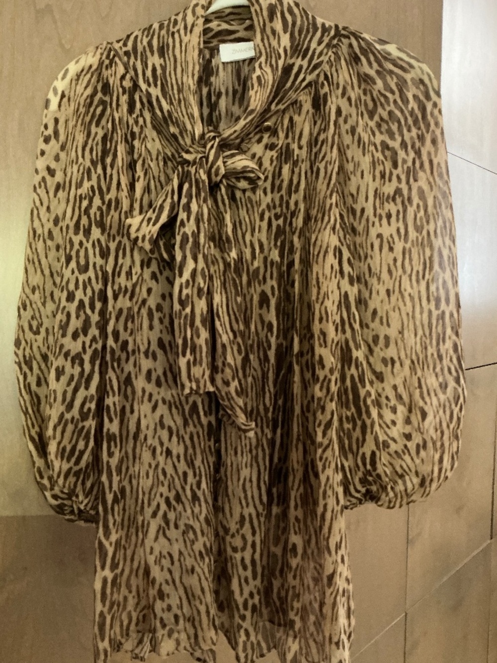 Zimmermann Animal Print Tie Neck Blouse Silk Long Sleeve